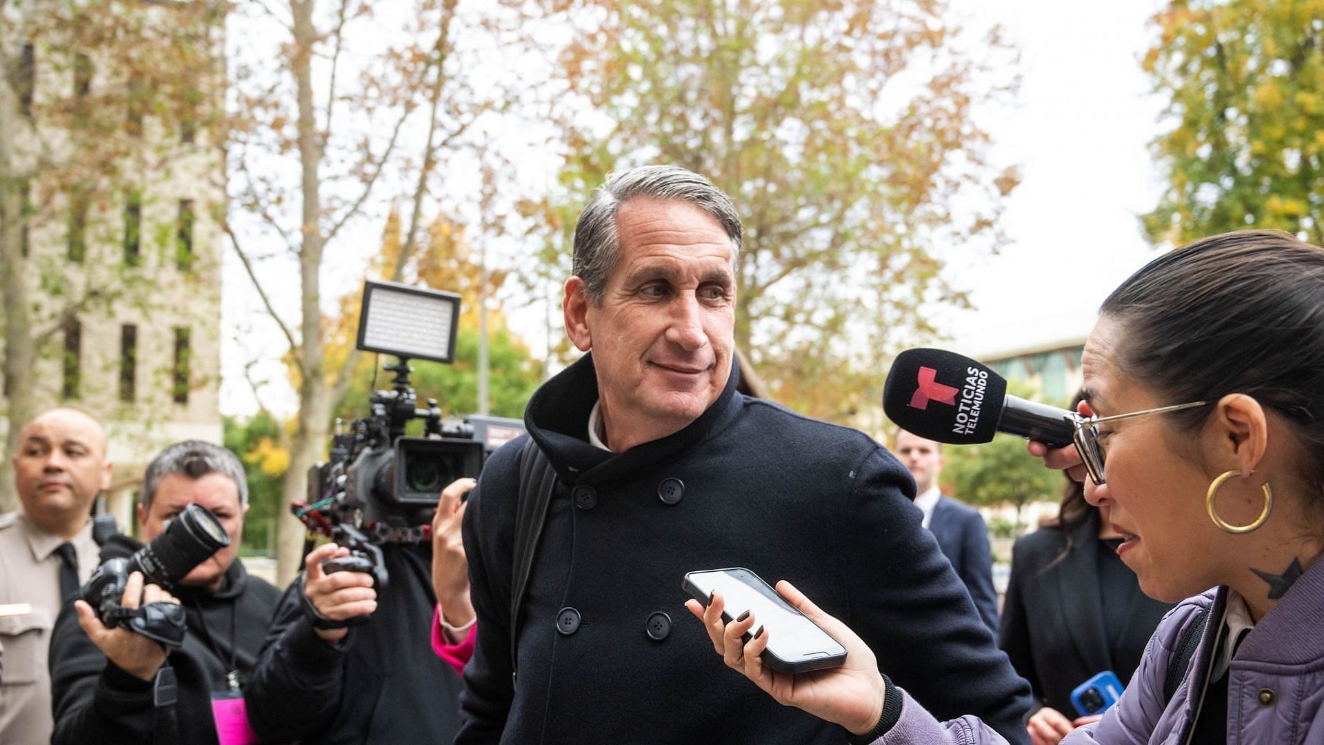Attorney Bryan Freedman, representing the Menendez family, arrives at the Van Nuys Courthouse for the Erik and Lyle Menendez hearing on Monday, November 25, 2024. (Image via Getty/Sarah Reingewirtz)